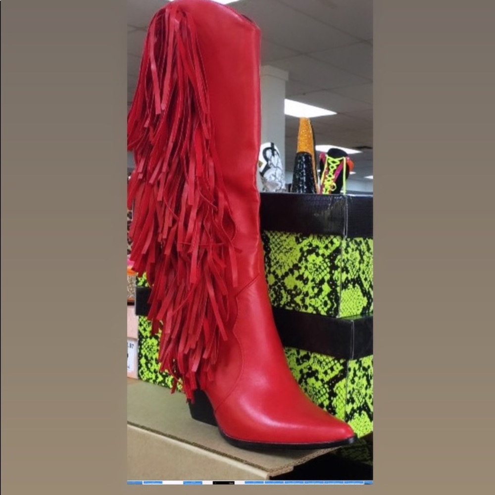 Woman red boots w/Fringe